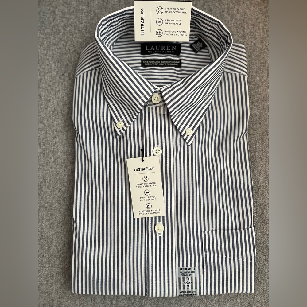 👕 Lauren Ralph Lauren Striped Dress Shirt Size 15